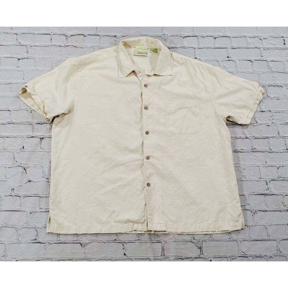 CUBAVERA Shirt Beige Silk Blend Hawaiian Aloha Embroidered Flowers MENS SIZE XL